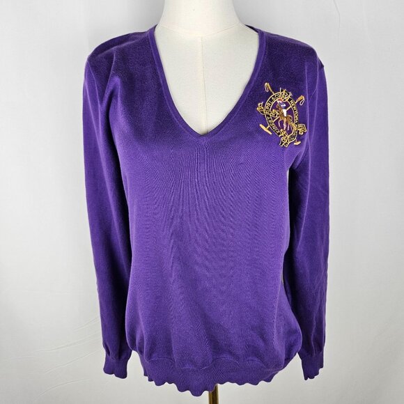 Ralph Lauren Sport Purple Sweater Large Embroidered Logo, Italian Pima Cotton - Picture 1 of 10